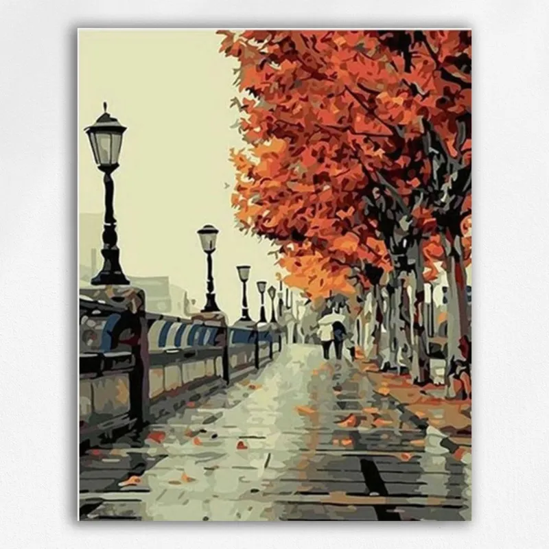 Maikoo Art Autumn Walk Paint by Numbers kit showing fall foliage pathway scene