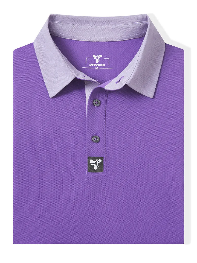 DTWOOO Men's Tech Pique Performance Polo in purple, full front view