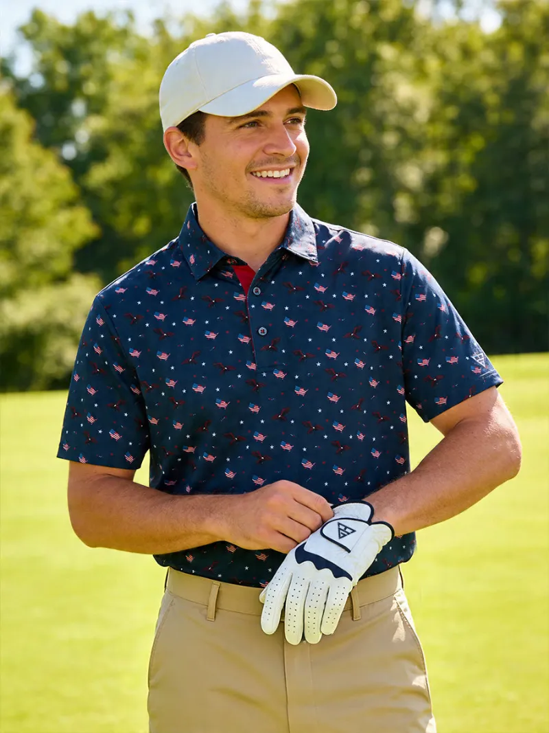 Maelreg Golf 4 Way Stretch Print Collared Polo Shirt in bold print pattern