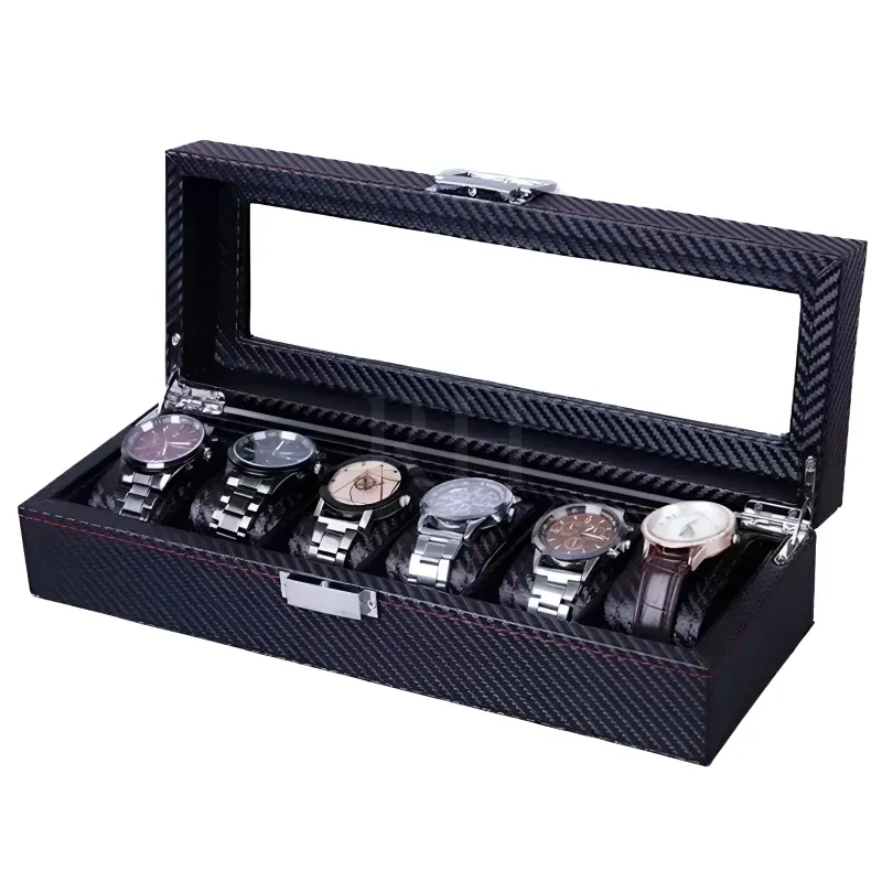 Rotation Horlogère Boite à Montre Prestige pour 6 Montres, black watch box with red interior and glass lid