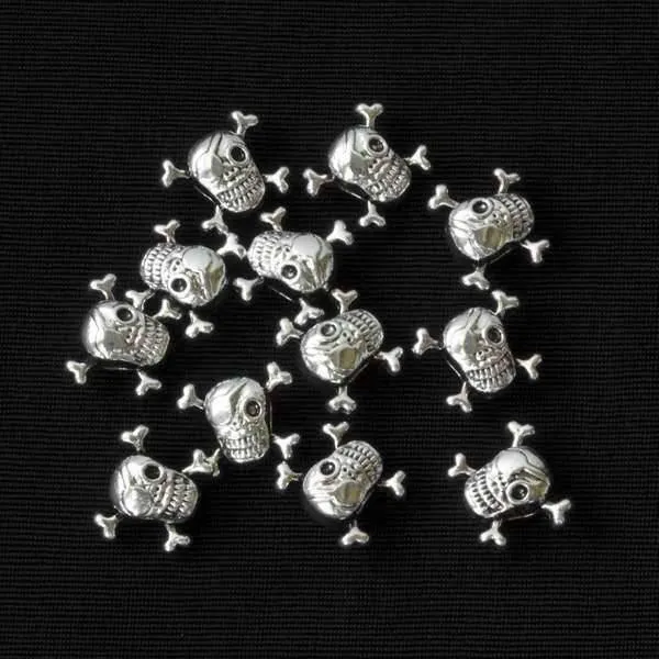 Cherry Tree Beads Silver Pirate Skull Beads with 3.5mm large hole, 13x15mm, bag of 12