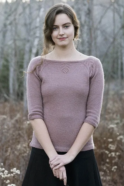 Kristen TenDyke Floret pullover knitting pattern showing laceweight construction with floral raglan detail