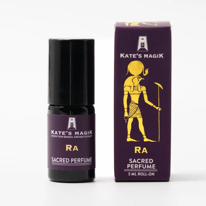 Kates Magik Ra Vitality Confidence Creative Power Sacred Perfume violet glass roller bottle
