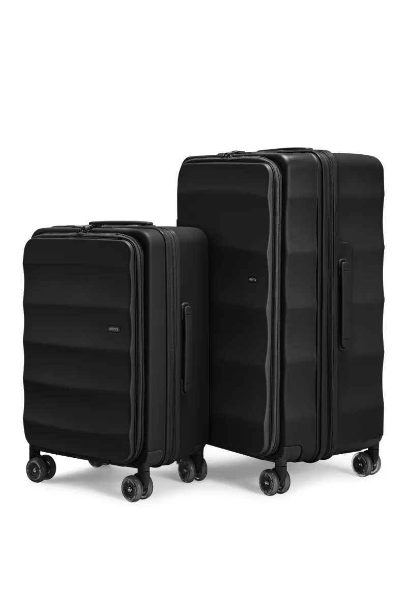 4MYTU Tank Max Suitcases in Jet Black, two-piece luggage set with carry-on and trunk