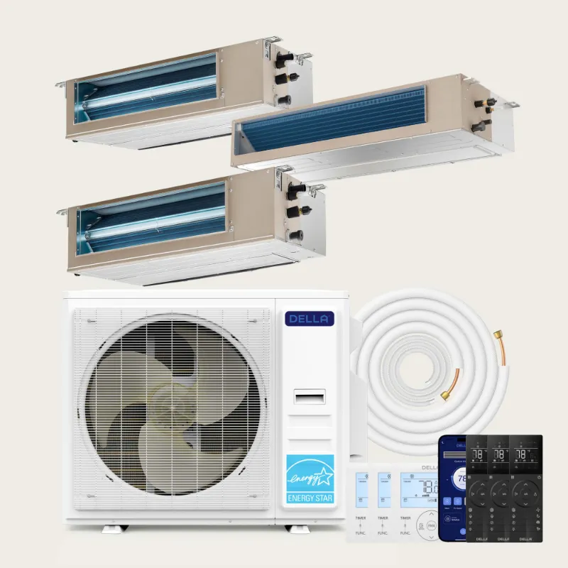 Della Home 41000 BTU tri-zone concealed ducted mini split heat pump with 11K+11K+22K configuration