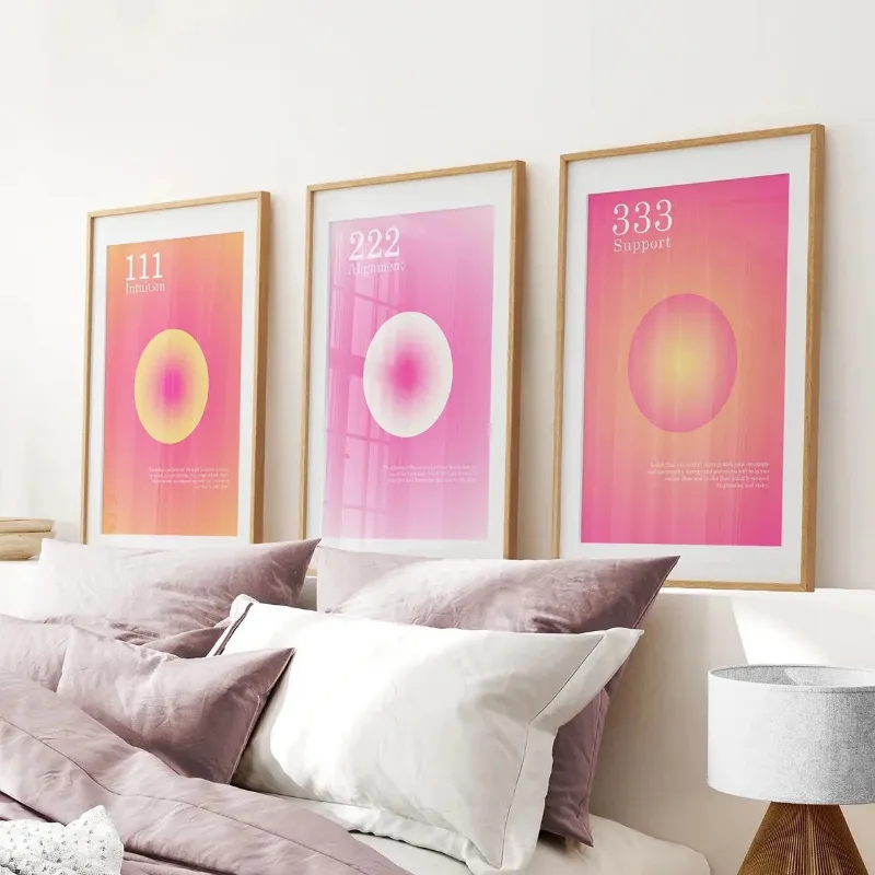 Wall Art Set 3 Piece Angel Numbers Series 111 222 333 set of three prints