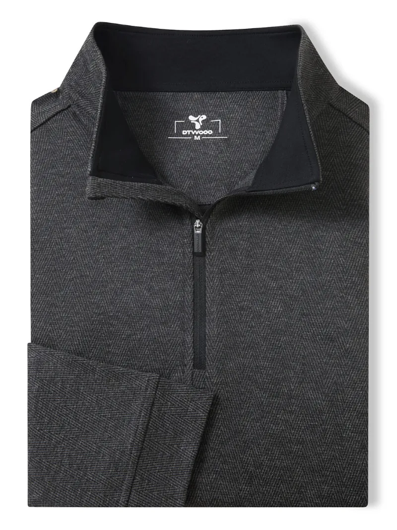 DTWOOO Herringbone Performance Quarter-Zip in black with stand-up collar and half zipper
