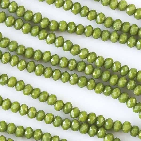 Cherry Tree Beads Crystal 2x3mm opaque moss green rondelle beads on a 15.5 inch strand
