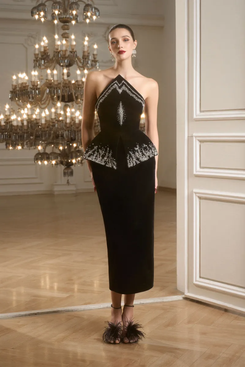 Kalisa Aristocrat Luxe Velvet Bustier Gown, formal black velvet gown with bustier top