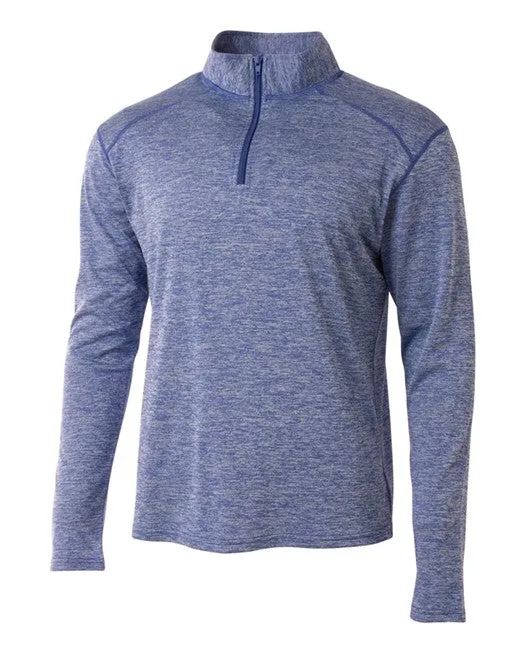 Do It Tennis A4 Men's Inspire Quarter Zip Long Sleeve Tennis Warm-Up Top (Light Blue) - light blue athletic top