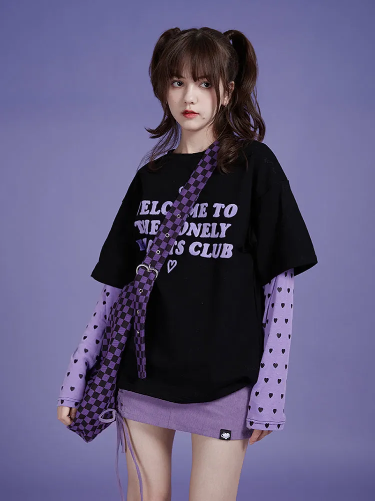 Juwas Black and Purple Mock Two-piece Loose Long-sleeve Sweatshirt - loose fit sweatshirt in black and purple