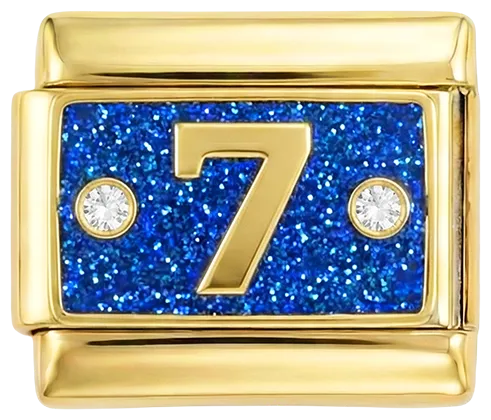 Charms Official 7 with 2 Stones on Blue Plate on Gold charm
