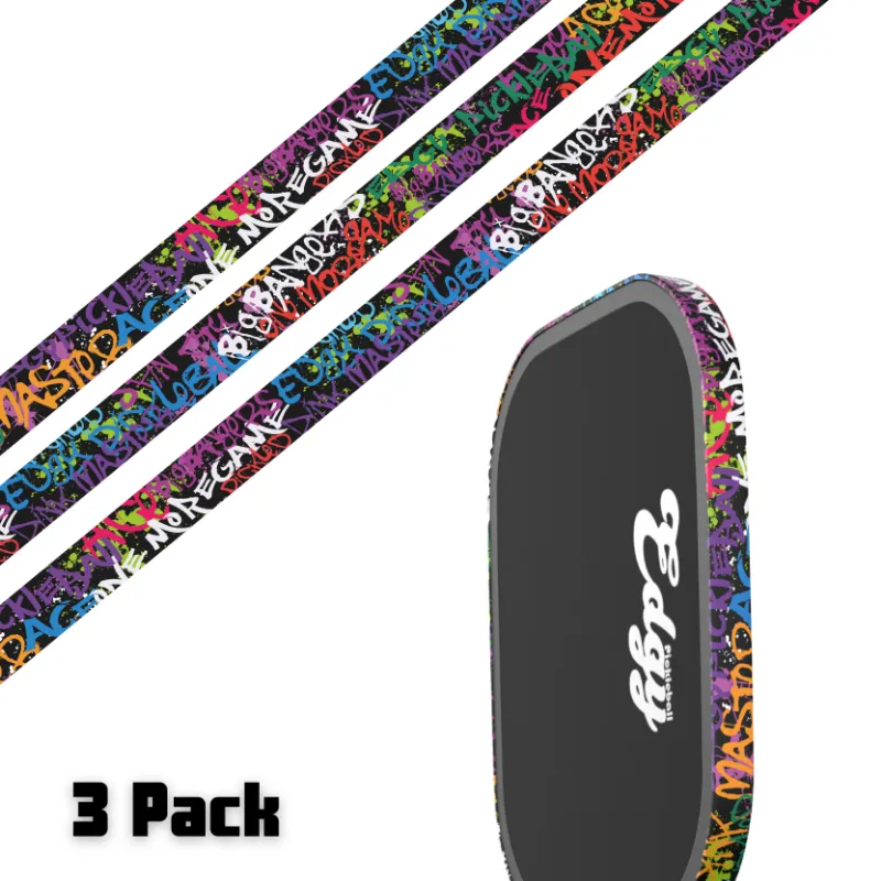 SLYCE Sport Graffiti 2.0 Edge Tape 3 pack with updated street art design for pickleball paddles