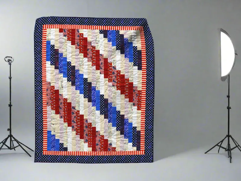 Boho Blanket Patriotic Waves Quilt Pattern, a throw-size quilt with bold graphic waves