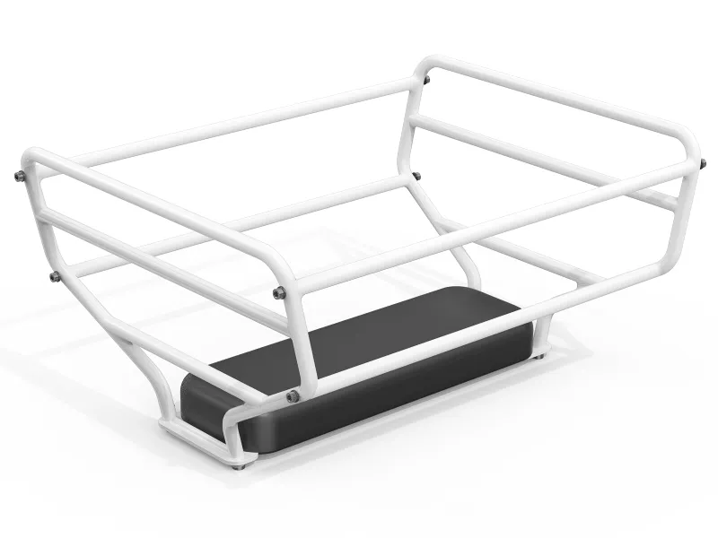 HiKeep Safety Guardrail & Passenger Basket mounted on electric cargo bike rear rack with high-rise frame
