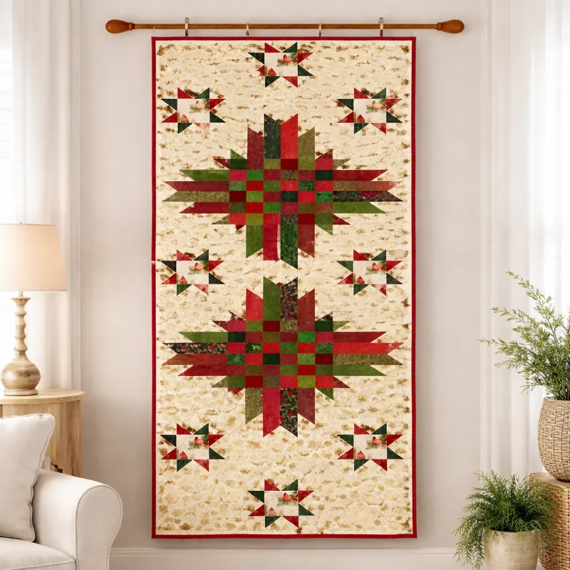 Boho Blanket Cardinal's Spring Call Quilt Pattern, a long spring quilt with layered bird-inspired design
