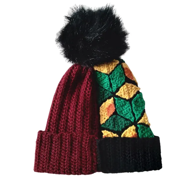 Animeancy Anime-Inspired Water Pillar Crochet Hat Pattern showing finished knit hat example