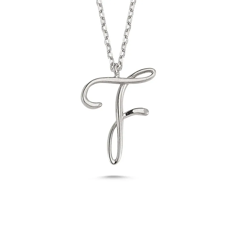Amorium Jewelry F Letter Mini Initial Silver Necklace, flat initial pendant on delicate chain