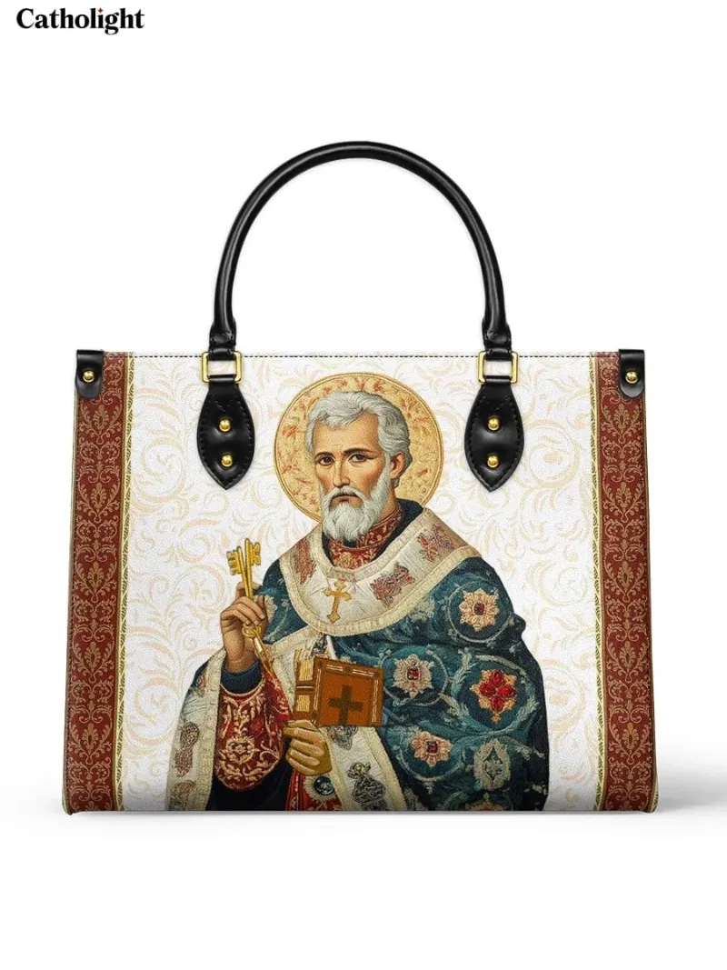 Catholight Saint Peter Reverence Leather Bag with Saint Peter holding keys artwork