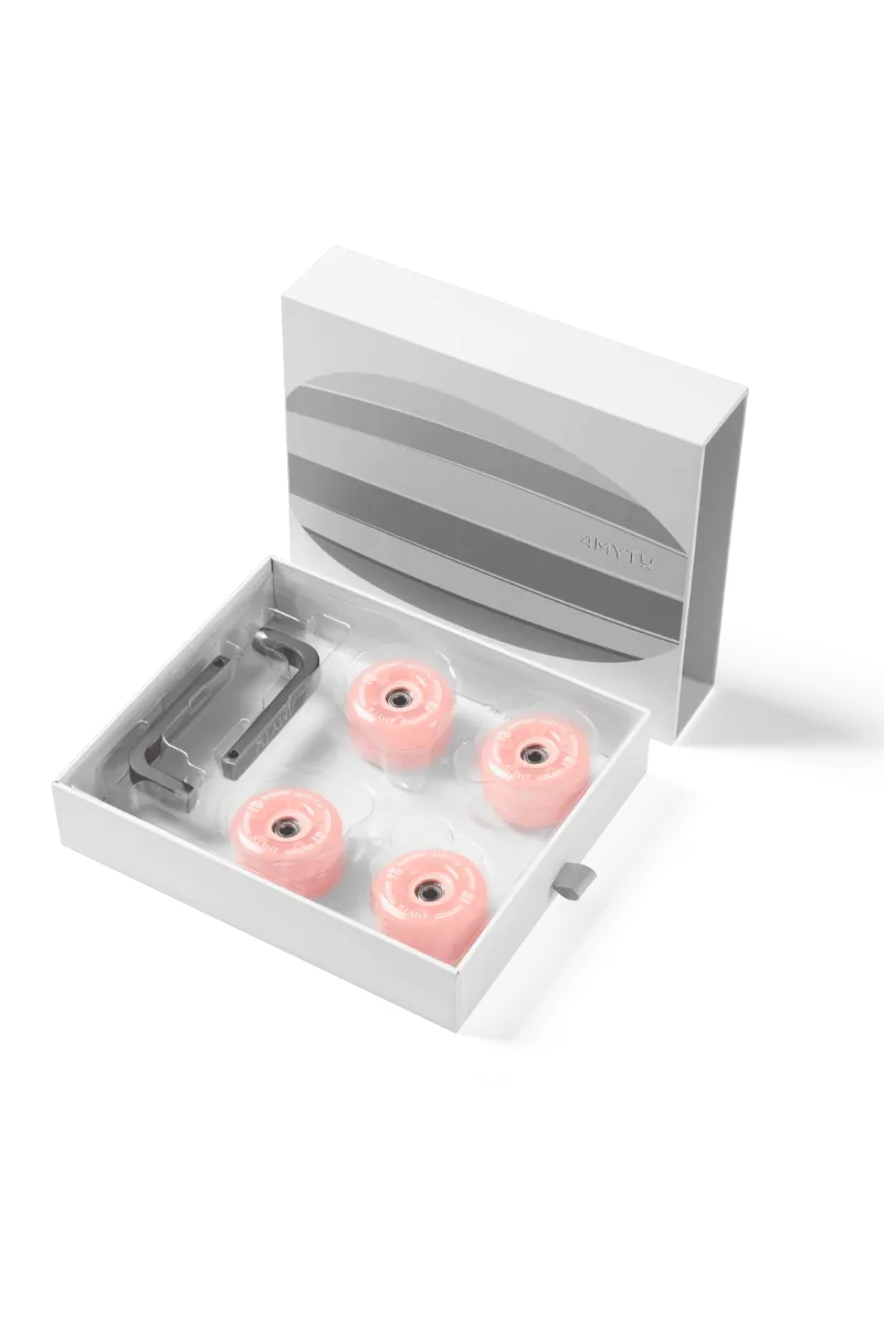 4MYTU Palette Wheels in Sakura Pink showing pink replacement luggage wheels