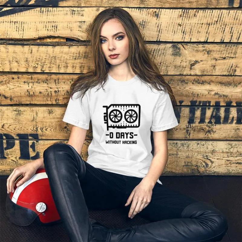 MyHackerTech 0 Days without hacking short-sleeve unisex t-shirt, black text design