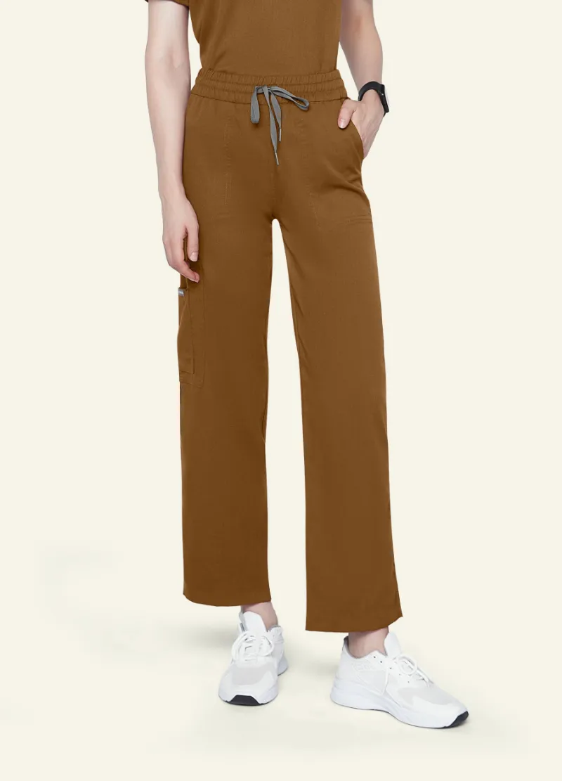 COMENII StyleFlex 6-Pocket Essential Scrub Pant in brown with cargo pockets
