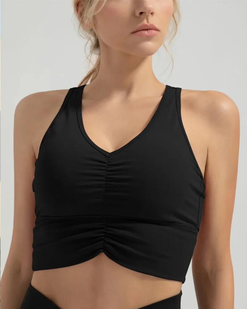 QUEENIEKE Pleated Road Sports Bra 211008 in pale pinkish purple back detail view
