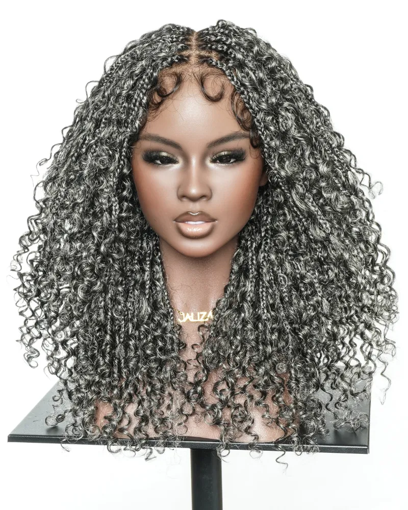 Jaliza Nami 18 inch JALIZA Slip-On Salt & Pepper Water Wave Boho Box Braided Wig