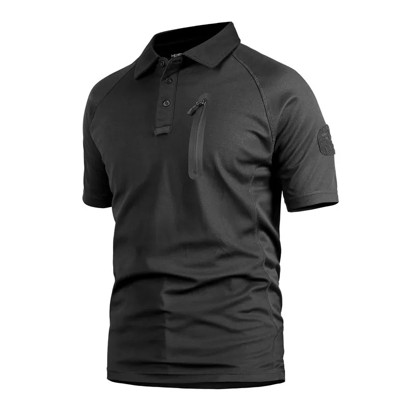 Falour Men's Short Sleeve Quick Dry Battle Top in black with chest pocket