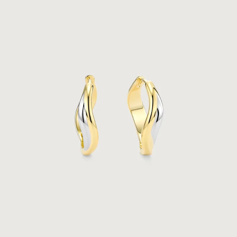 Alexcraft Flowline Two-Tone Fluid Hoop Earrings showing gold and white-gold plating on sculpted hoop