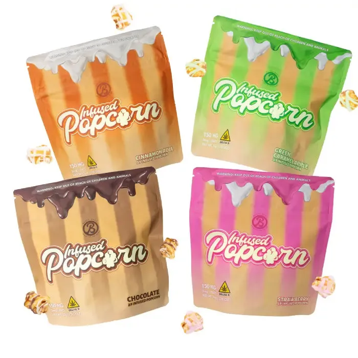 Baked Bags Infused Popcorn Variety Pack with all four flavor bags together