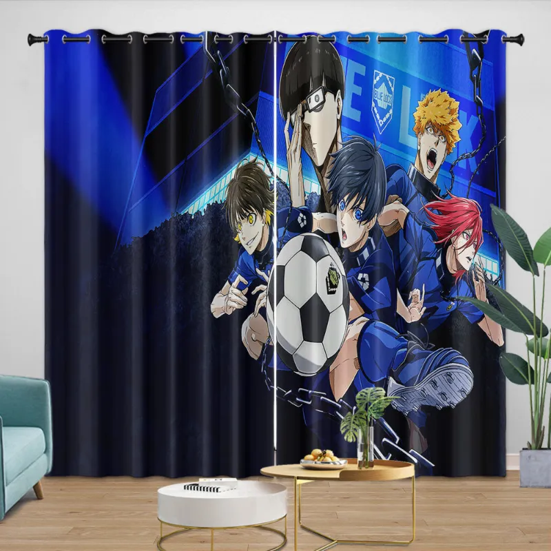 EBuycos Blue Lock Curtains Blackout Window Drapes Room Decoration, two panel curtains hung on rod showing color and pattern