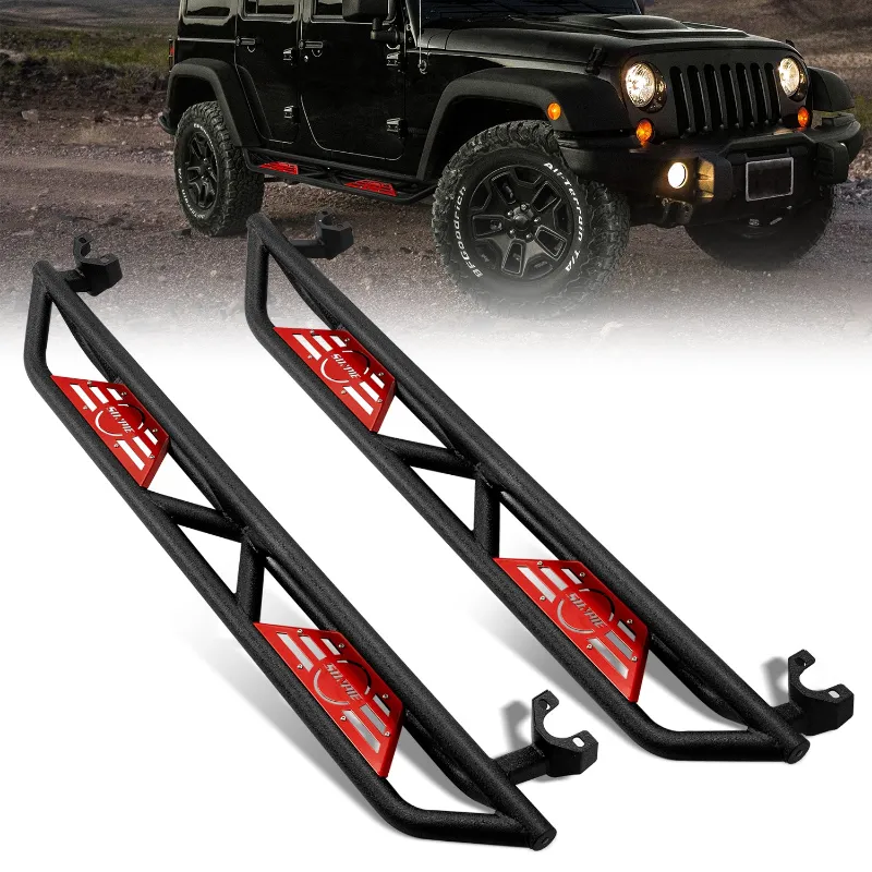 Sunpie black carbon steel side steps and running boards for 2007-2018 Jeep Wrangler JKU 4-Door