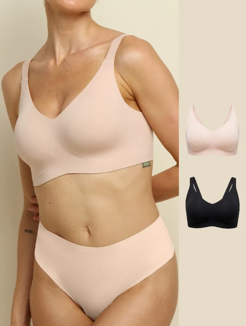 Comfelie 3D Perforated Deep Cups Comfortable Bra 2-pack with two bras in coordinating shades