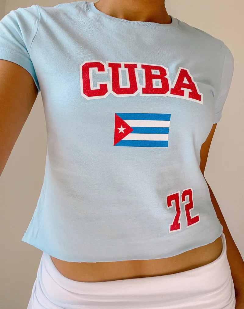 Bit By Angie Cuba baby tee full length in light blue cotton