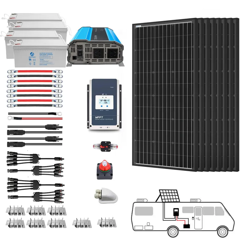 ACOPOWER 800W Mono Black RV Solar System with panels and batteries