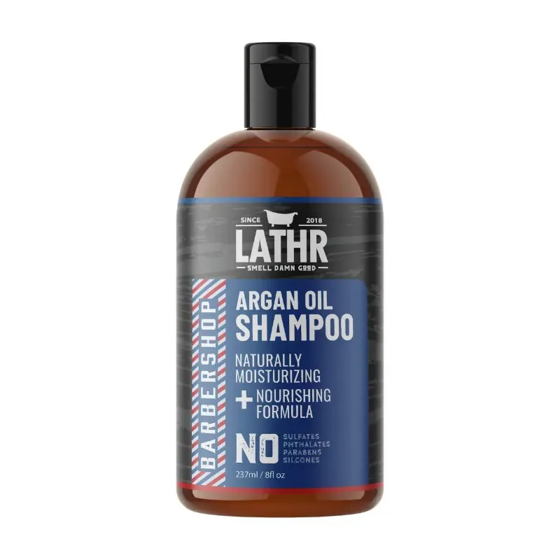 LATHR Shampoo in Barbershop scent with jojoba and argan oils for men's hair
