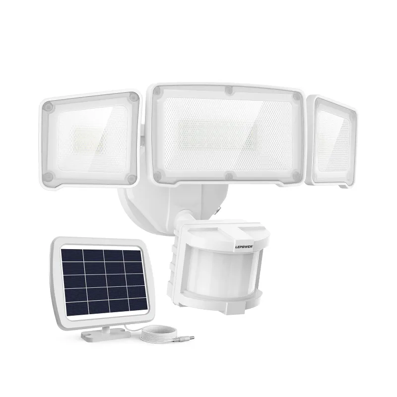 Lepower Tec 1600LM Solar Motion Sensor Security Lights with three adjustable heads and solar panel