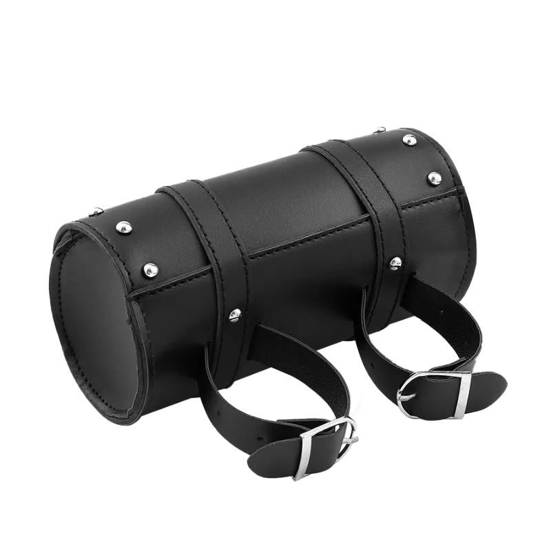 Eahora E-scooter Black Tool Bag, a leather fork bag strapped to scooter handlebars
