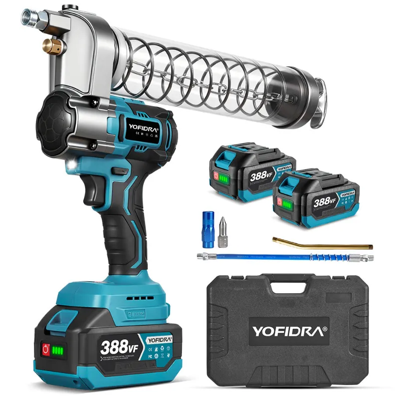 NewBeny 103MPa Brushless Cordless Grease Machine with battery, charger, and hose assembly