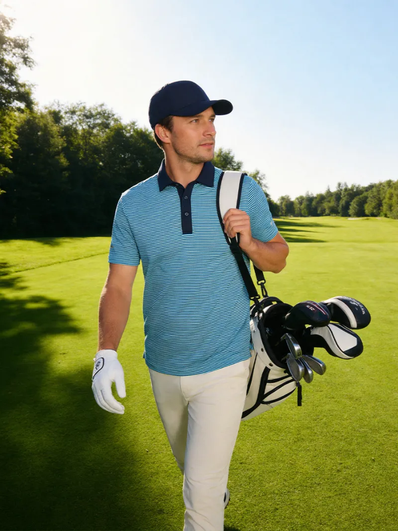 Maelreg Golf Upgraded Two-tone Striped Quick Dry Polo Shirt with collar detail