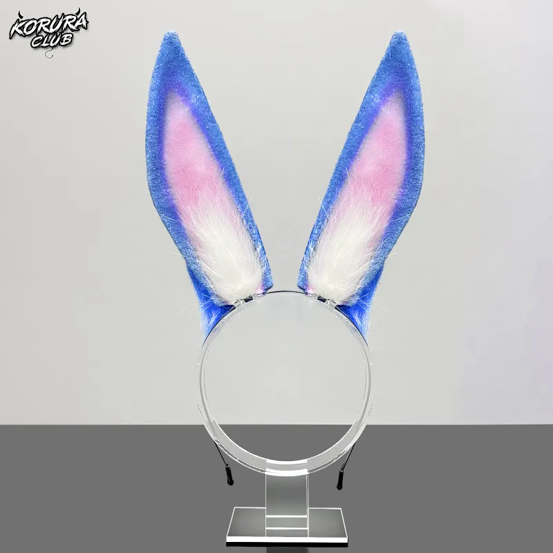 Koruraclub Bunny Ear Plush Headband KH35 in blue plush fabric