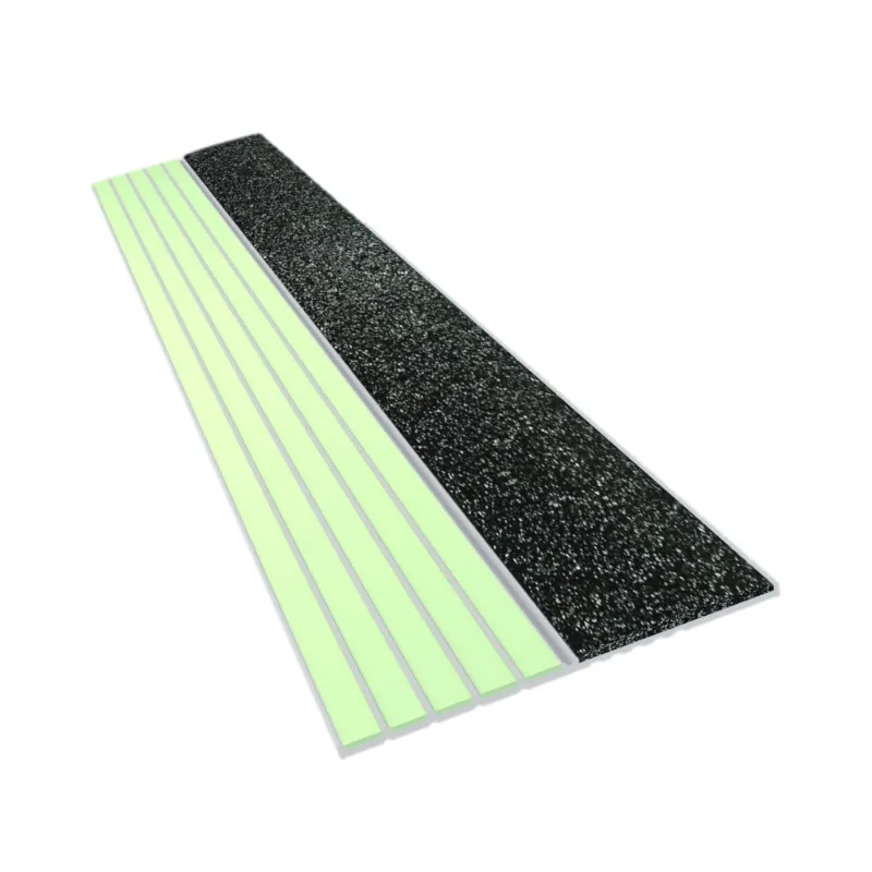 ComposiGrip Ecoglo E4071 Series Photoluminescent Contrast Strips with black non-slip insert on aluminum base