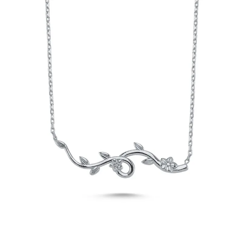 Amorium Jewelry Delicate Ivy Branch Necklace in Silver, intricate ivy leaf pendant on fine chain