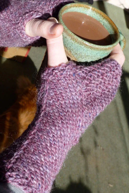 Kristen TenDyke Hasta Mitts fingerless gloves in mohair blend with seed stitch detail