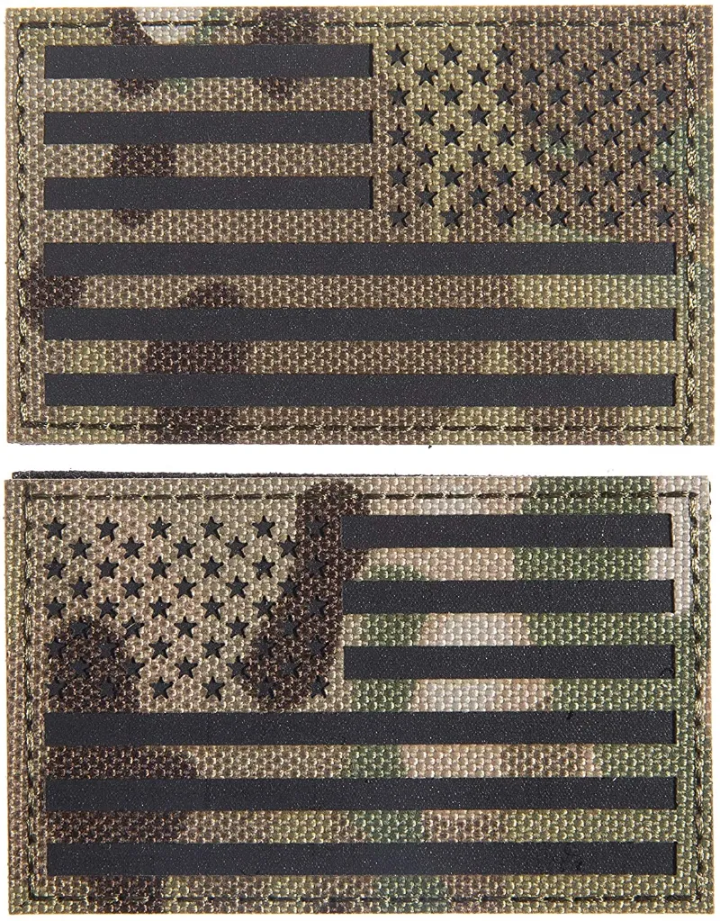 MyHackerTech Reflective 3D US Flag Patch, pair of two, multi-camo pattern