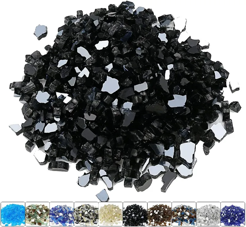 GrillPartsReplacement 1/2 inch patio heaters black fire glass reflective tempered fire rocks