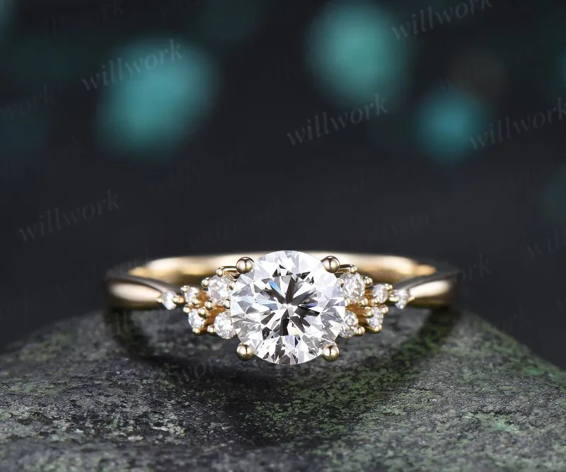WillWork Jewelry 1ct lab diamond moissanite cluster snowdrift yellow gold