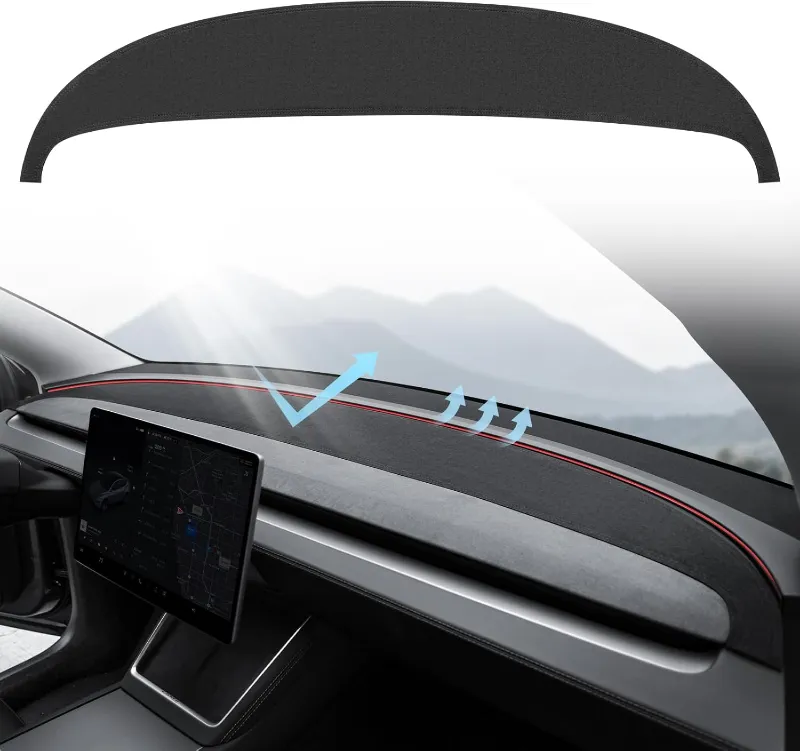 Tesstudio Anti-Glare and Dustproof Dashboard Cover suede pad installed on Tesla Model 3/Y dashboard