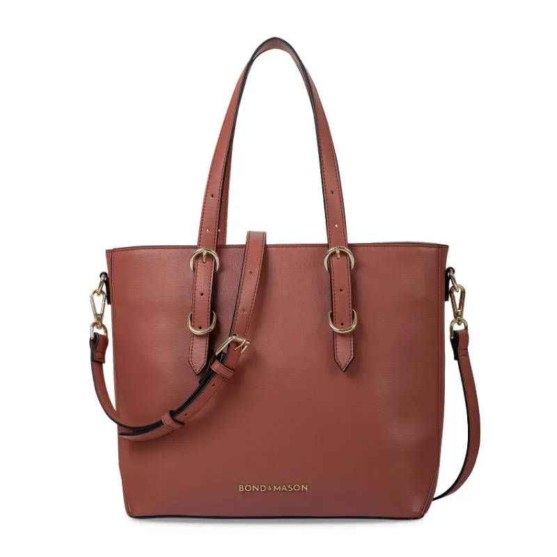 Bond & Mason The Lauren Tote Bag shown as a large vegan leather tote with gold-tone hardware